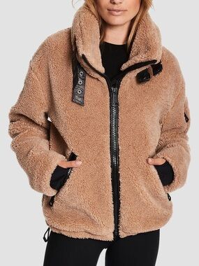 SAM. New York Denver Sherpa Faux Fur Aviator Bomber Jacket Camel XS